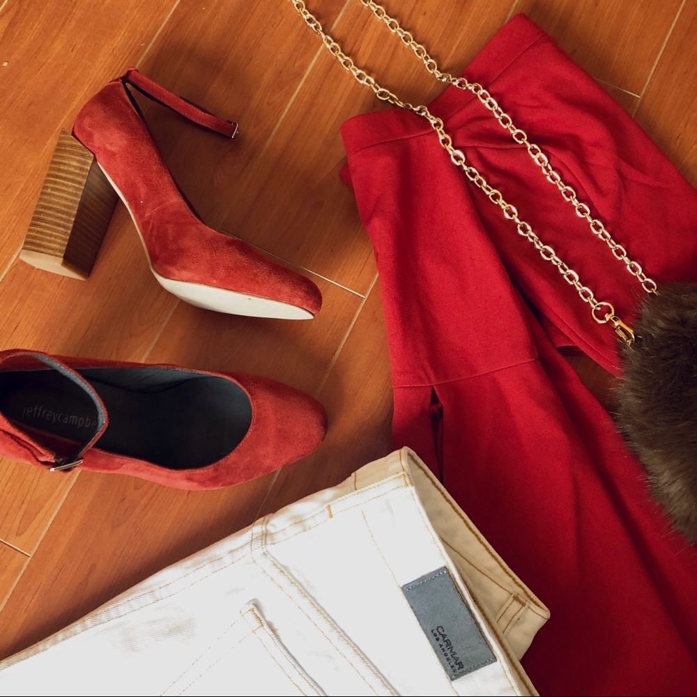 NWOT Jeffrey Campbell Red Wooden Block Heel Pumps